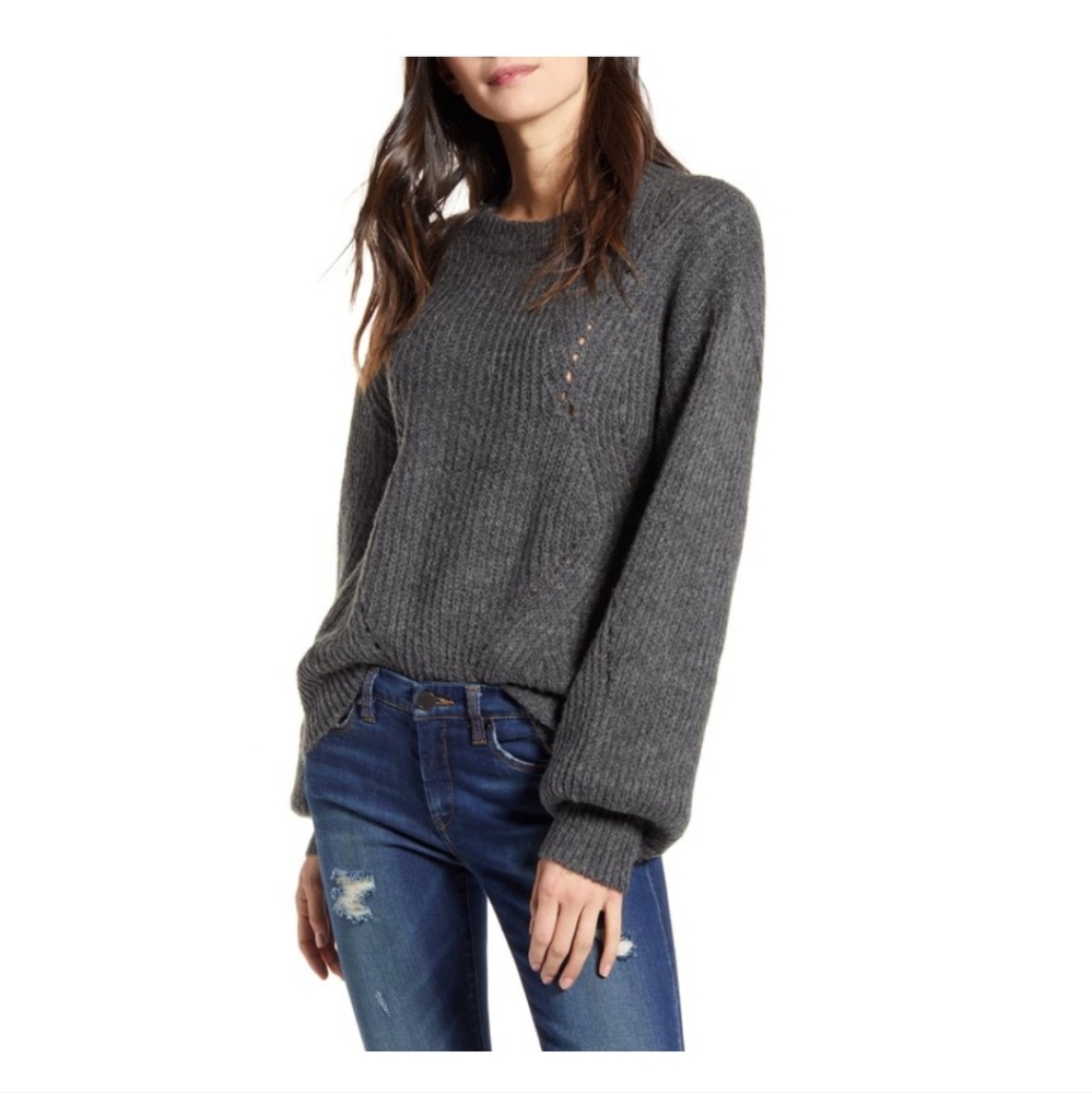 BP. Chunky Pointelle Sweater Dark Grey‎ Womens XS